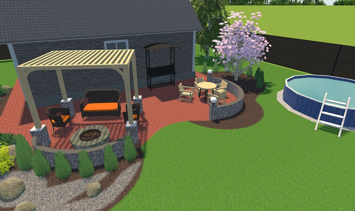 Patio and pool in the backyard