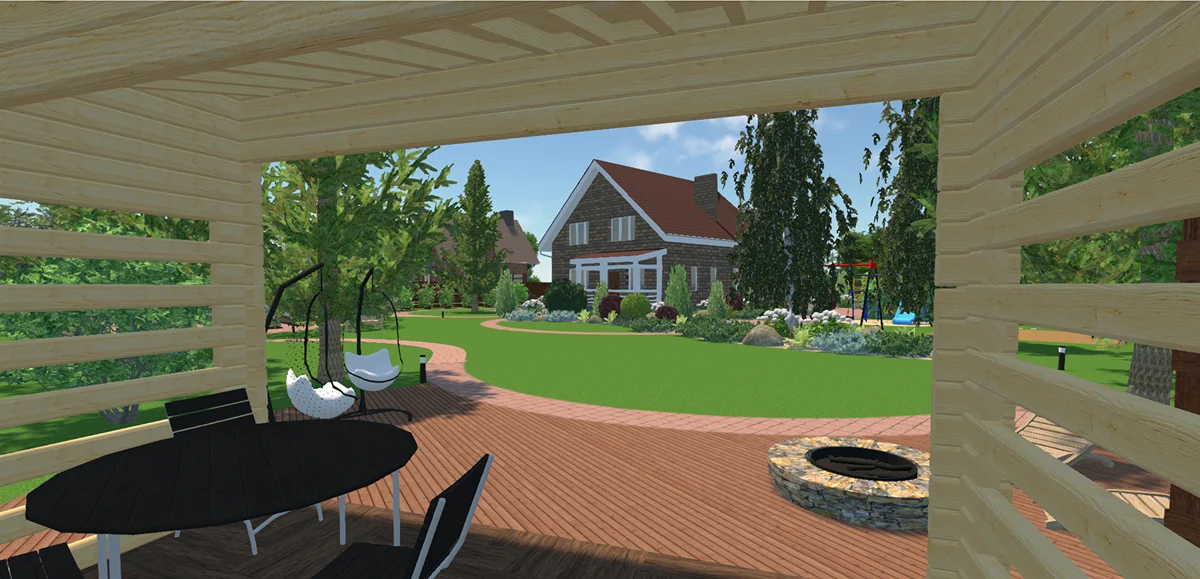 House view from wooden terrace
