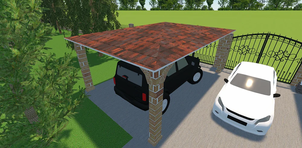 Carport au toit en tuiles brun foncé
