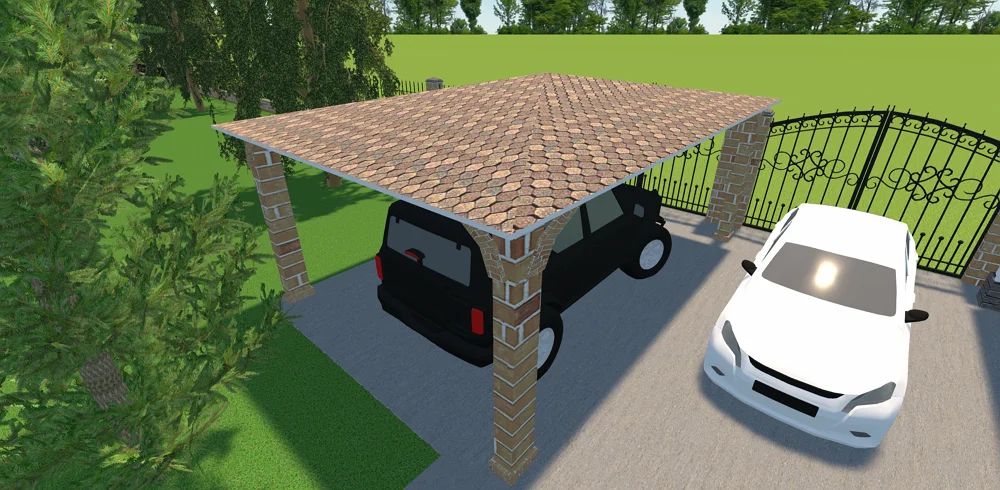 Carport au toit en ardoise