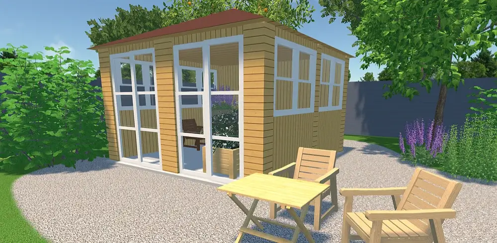 Abri de jardin en planches jaune foncé