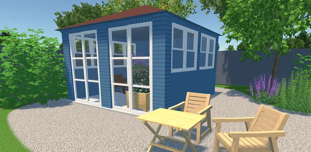 Abri de jardin en bardage bleu