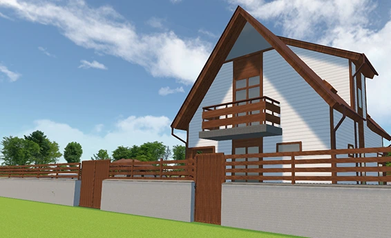 Fence with base wall and wooden slats