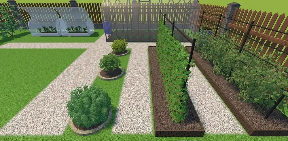 Paths between flowerbeds