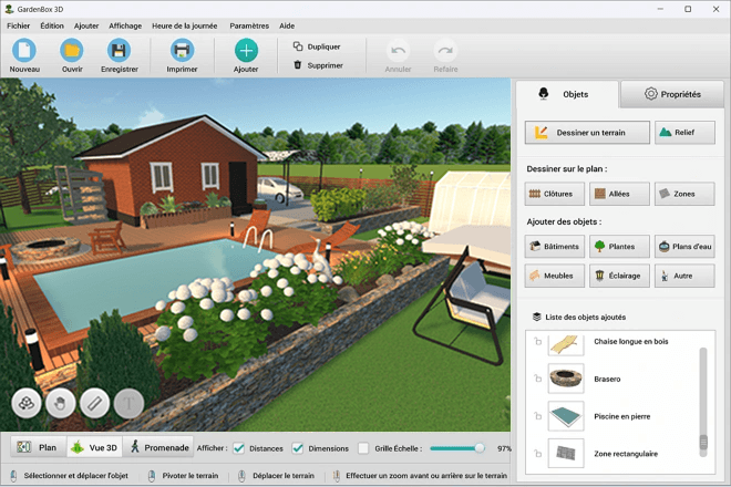Ajoutez des meubles et des plantes et visualisez le tout en 3D