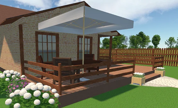 Patio with an umbrella