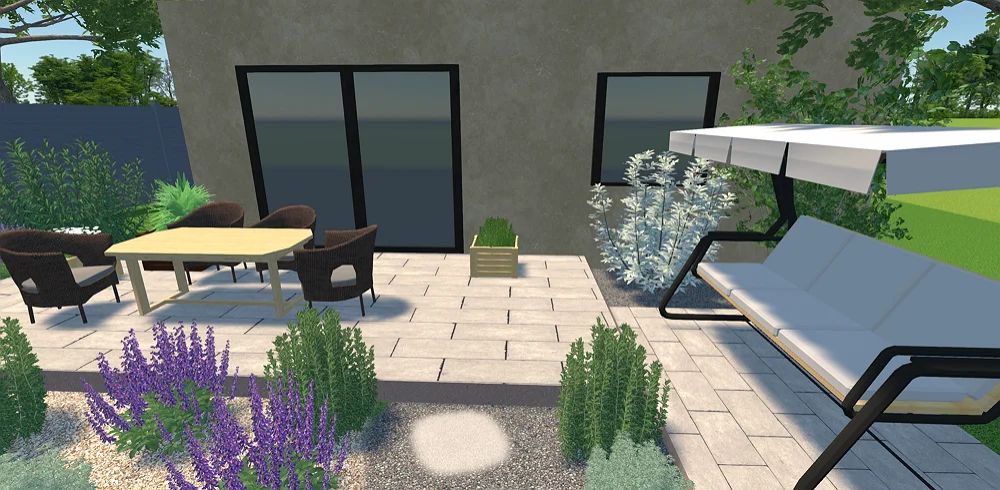 Patio with gray pavers
