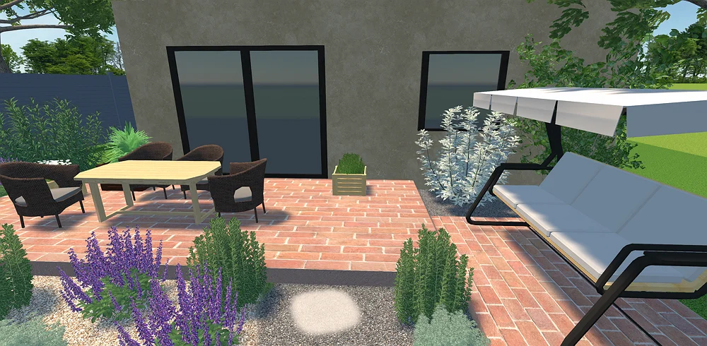 Patio with orange pavers