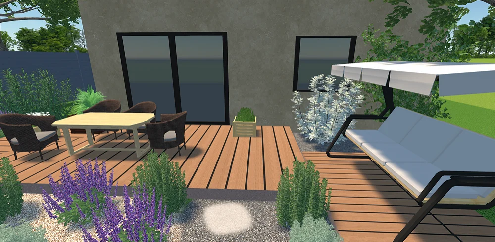 Patio with wood deck