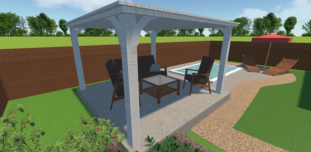 Wooden pergola painted in light gray